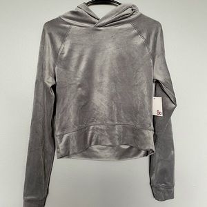 Gray/Silver Cropped Polyester Hoodie
